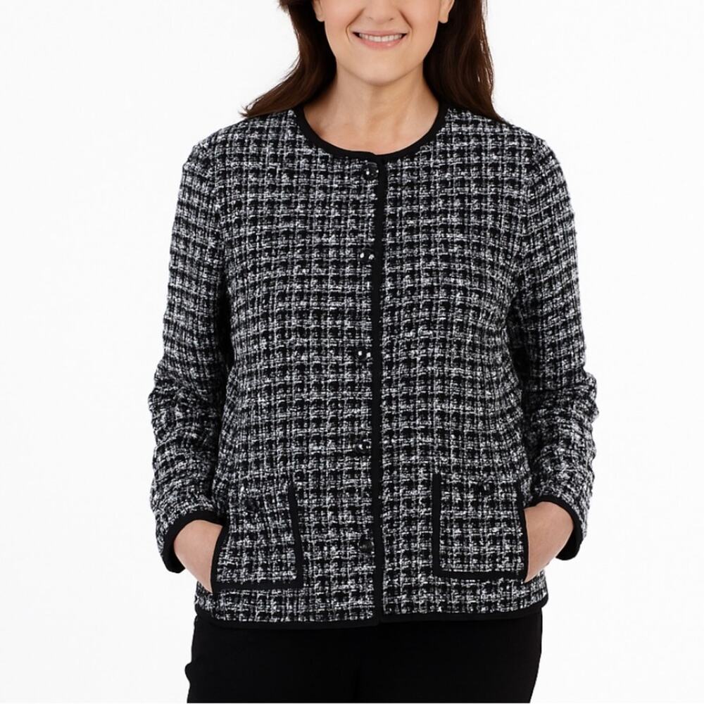Talbots Tweed Jeweled Button Blazer Jacket Size 16